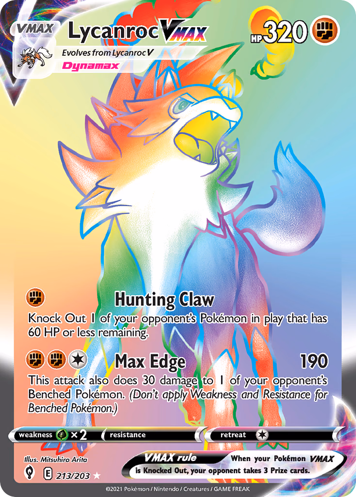 Lycanroc VMAX Pokemon card (213/203, Evolving Skies)