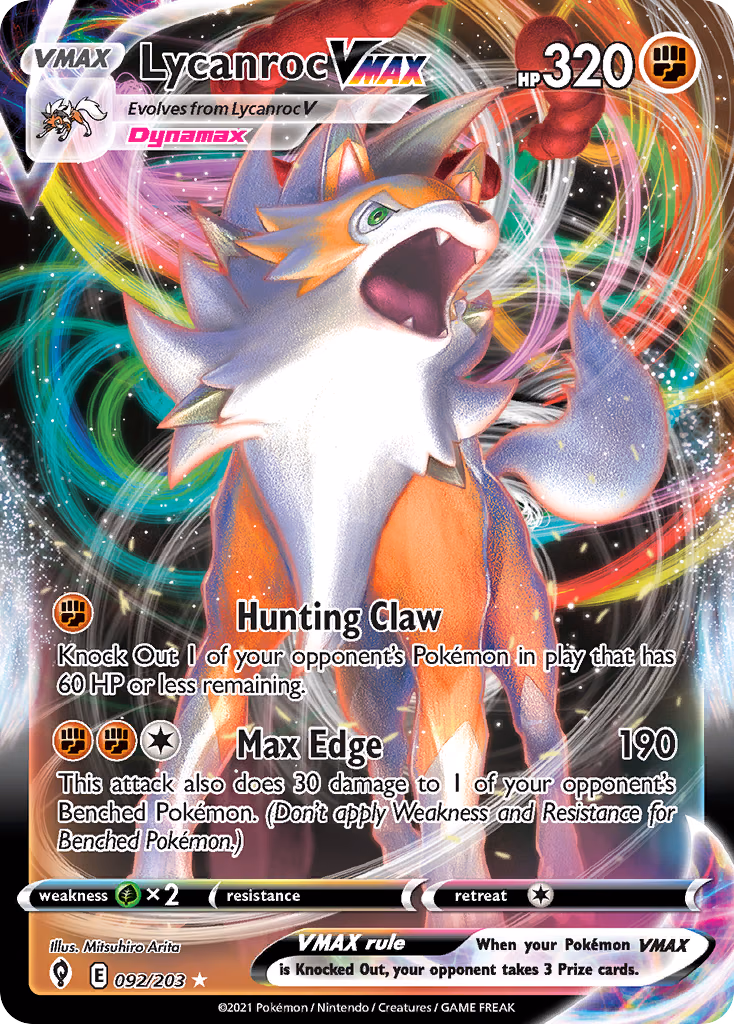Lycanroc VMAX Pokemon card (092/203, Evolving Skies)