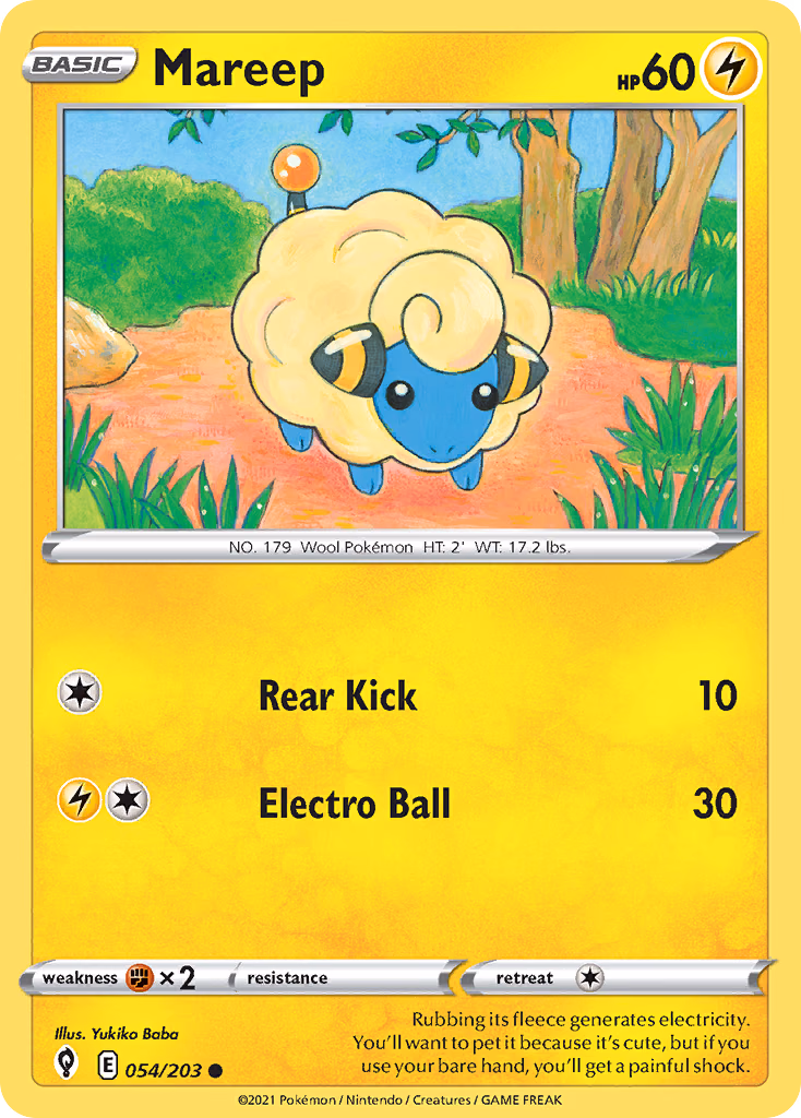 Mareep Pokemon card (054/203, Evolving Skies)