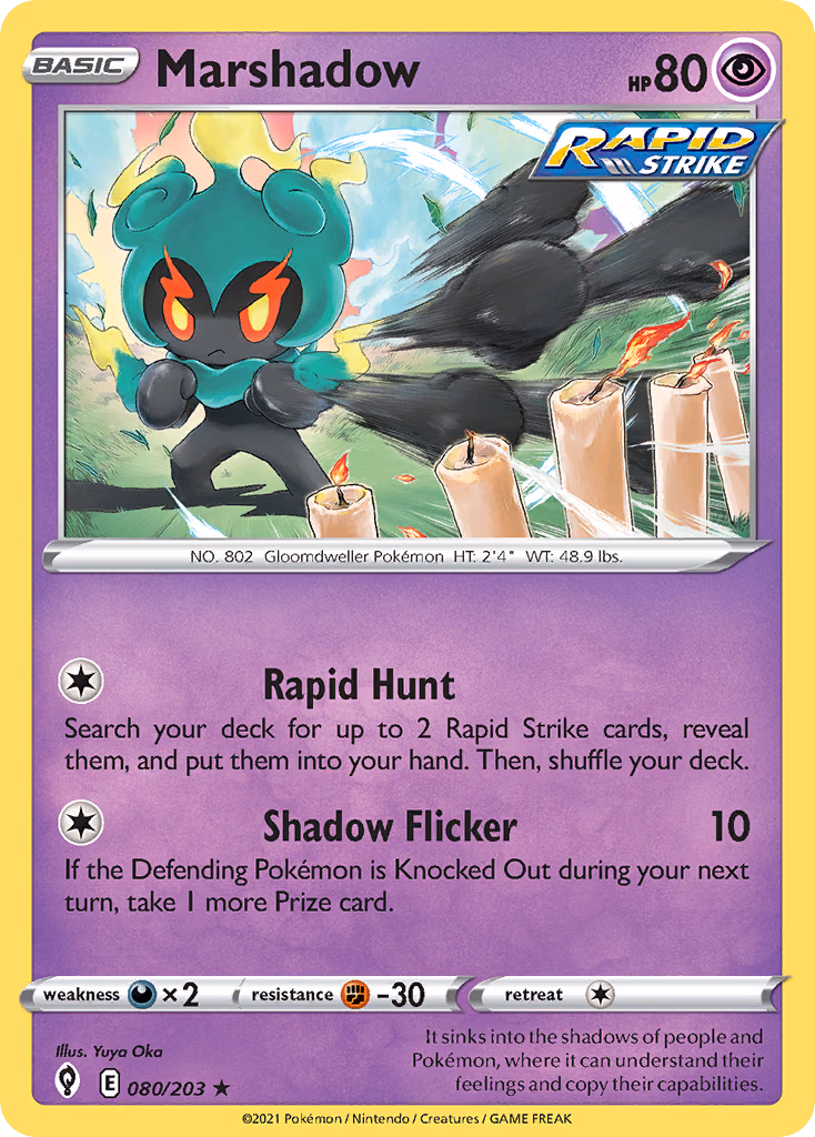 Marshadow Pokemon card (080/203, Evolving Skies)