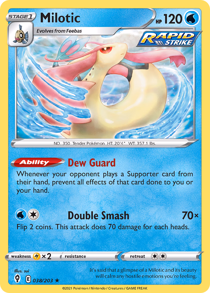 Milotic Pokemon card (038/203, Evolving Skies)