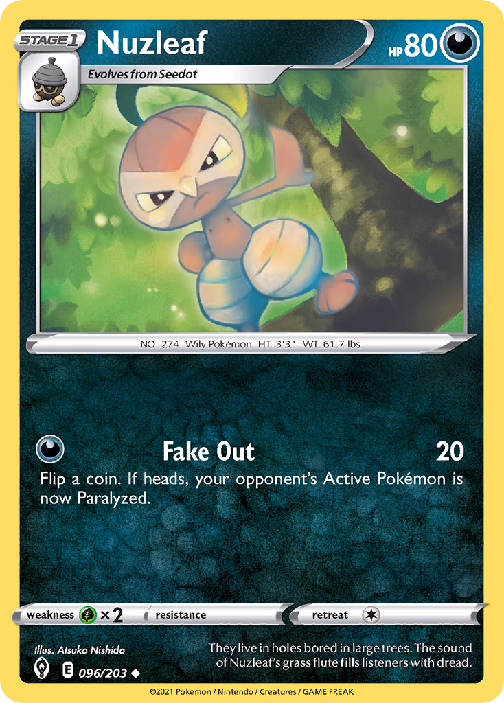 Nuzleaf Pokemon card (096/203, Evolving Skies)