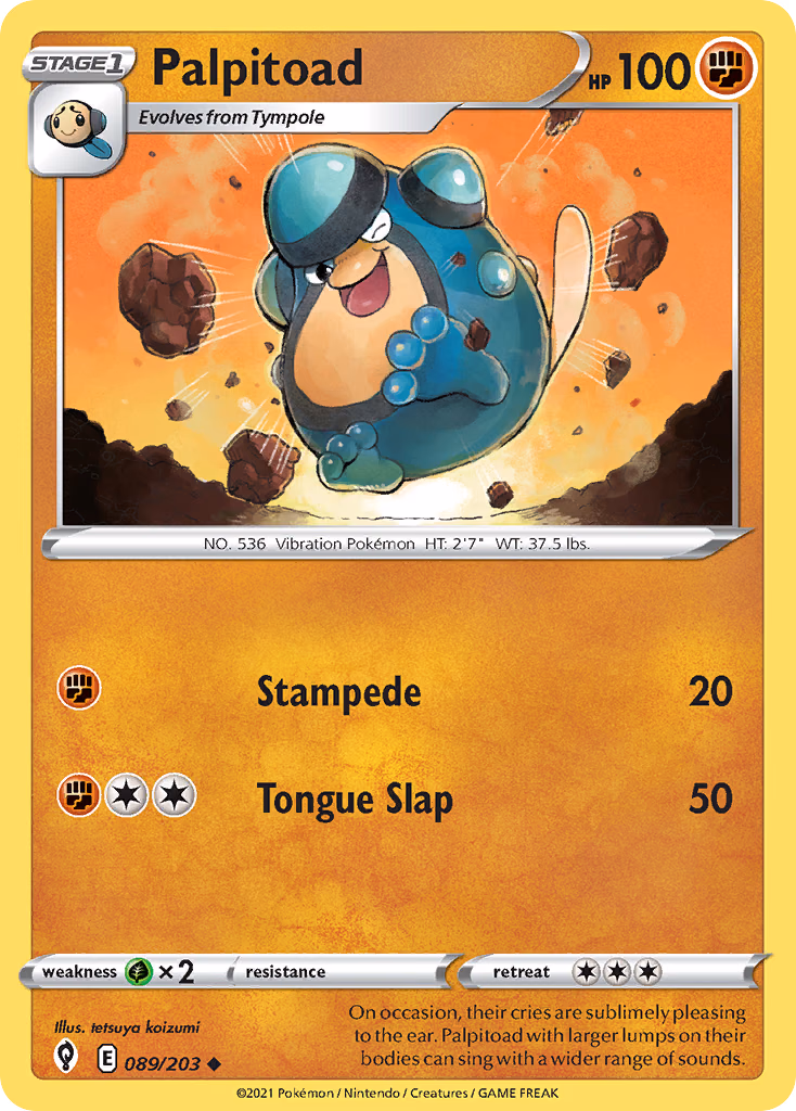 Palpitoad Pokemon card (089/203, Evolving Skies)