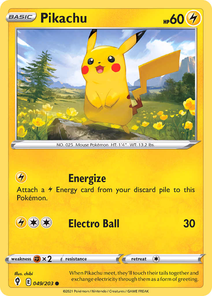Pikachu Pokemon card (049/203, Evolving Skies)