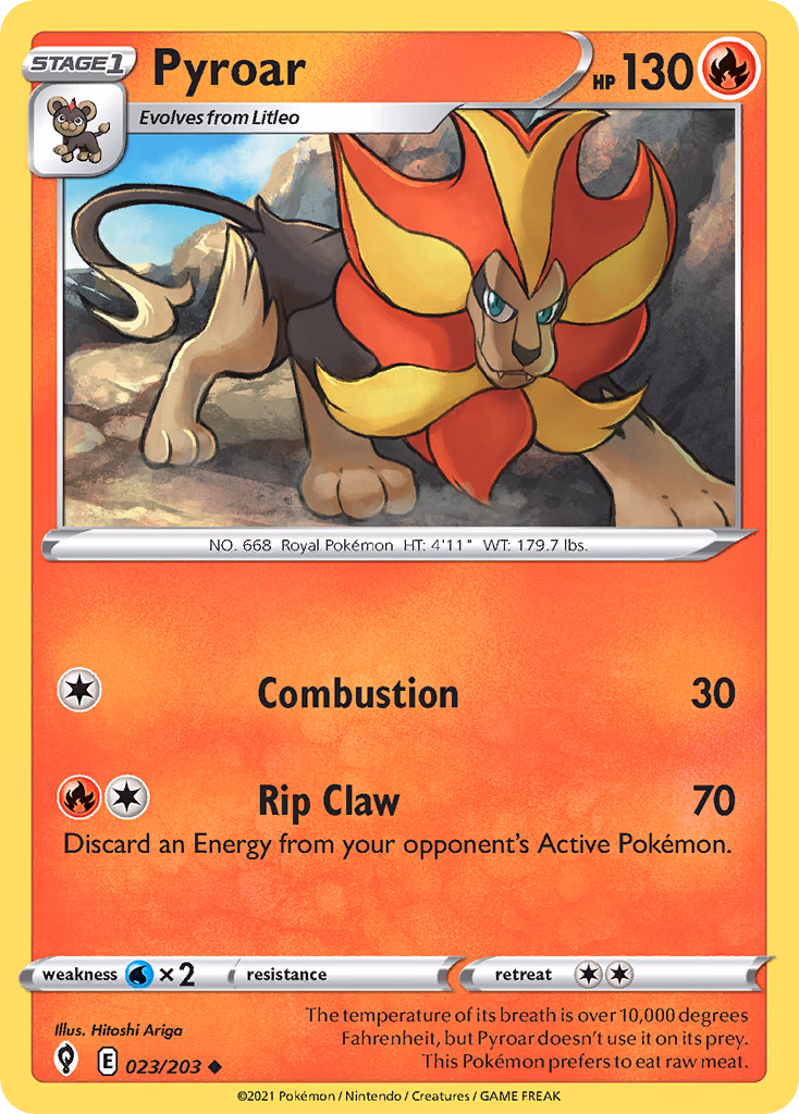 Pyroar Pokemon card (023/203, Evolving Skies)
