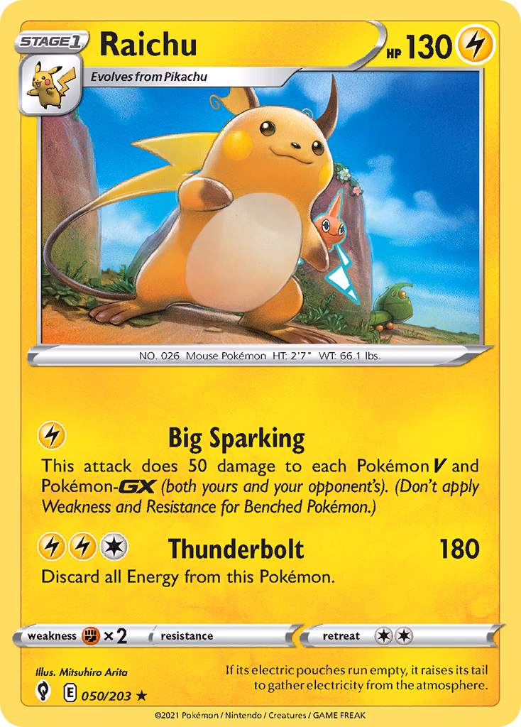 Raichu Pokemon card (050/203, Evolving Skies)
