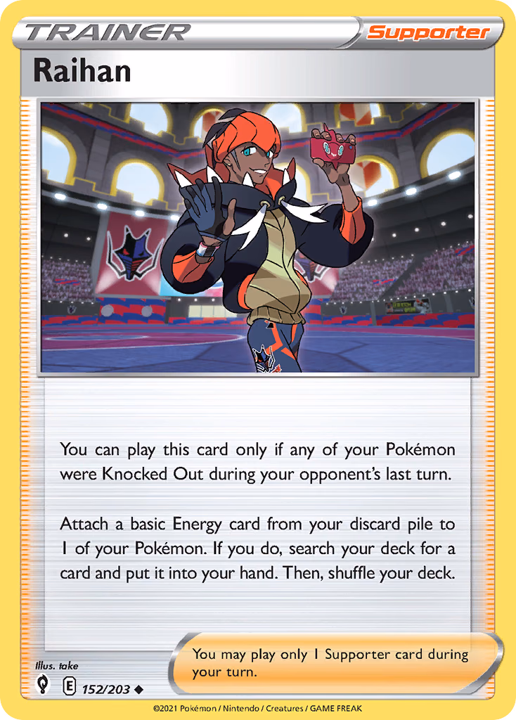 Raihan Pokemon card (152/203, Evolving Skies)