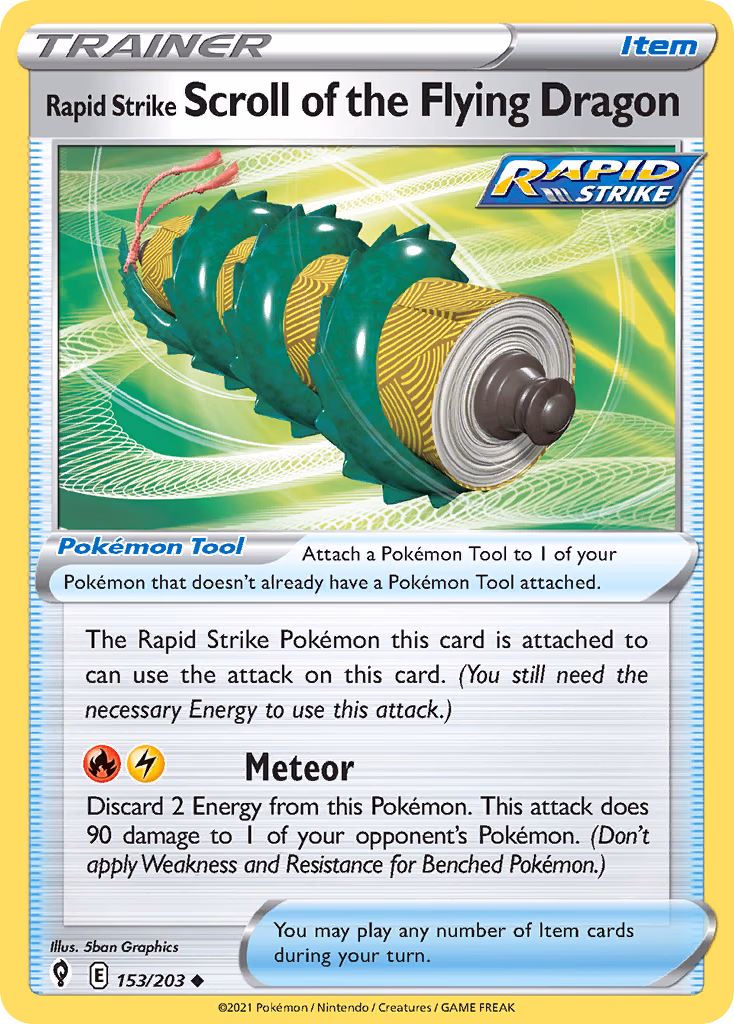 Rapid Strike Scroll of the Flying Dragon Pokemon card (153/203, Evolving Skies)