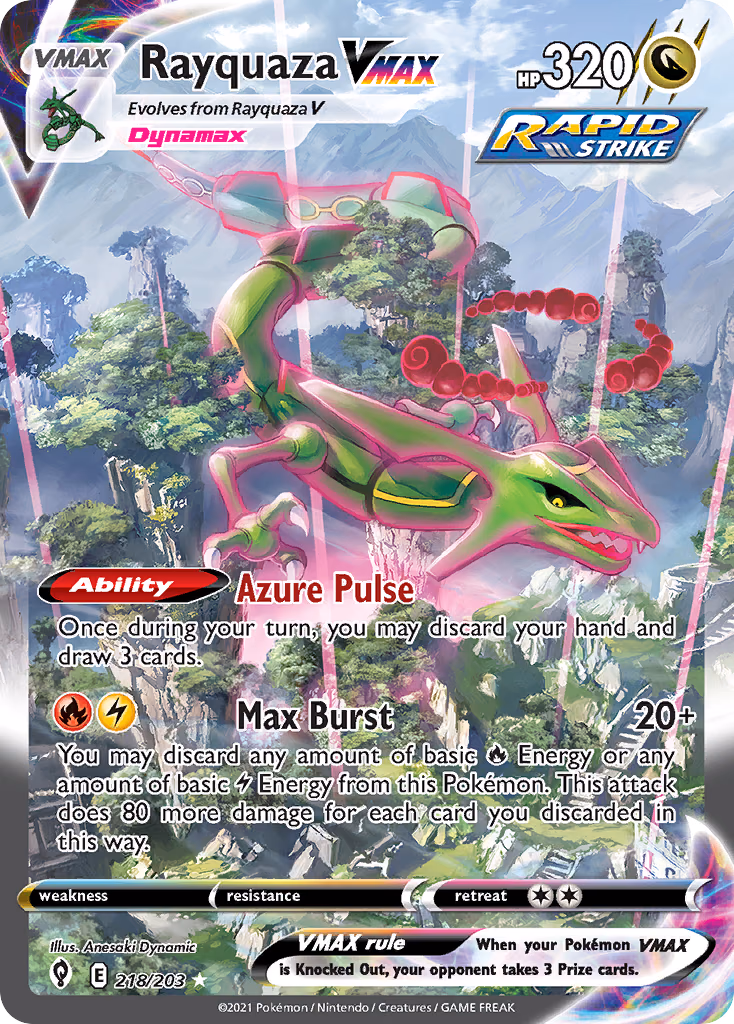 Rayquaza VMAX Pokemon card (218/203, Evolving Skies)