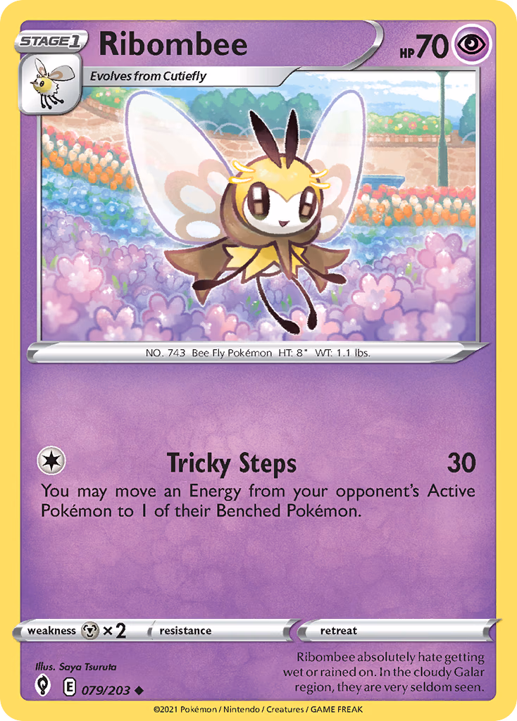 Ribombee Pokemon card (079/203, Evolving Skies)