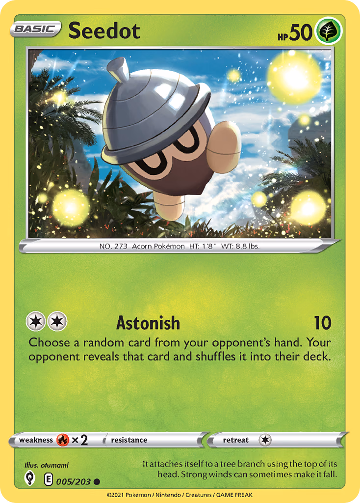 Seedot Pokemon card (005/203, Evolving Skies)