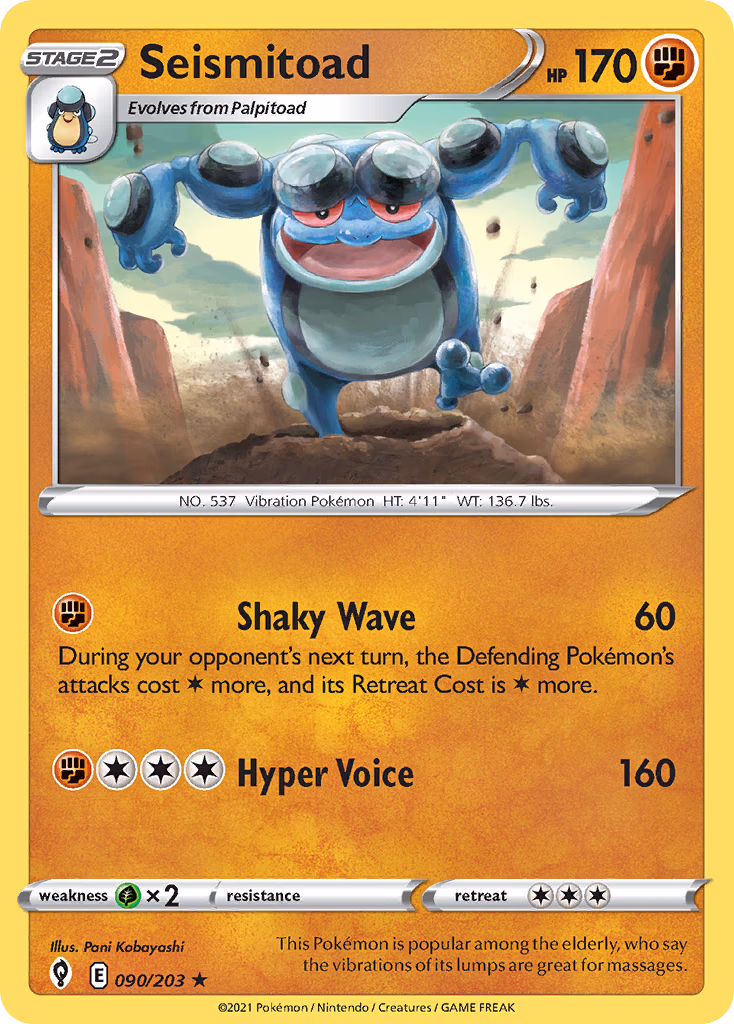 Seismitoad Pokemon card (090/203, Evolving Skies)