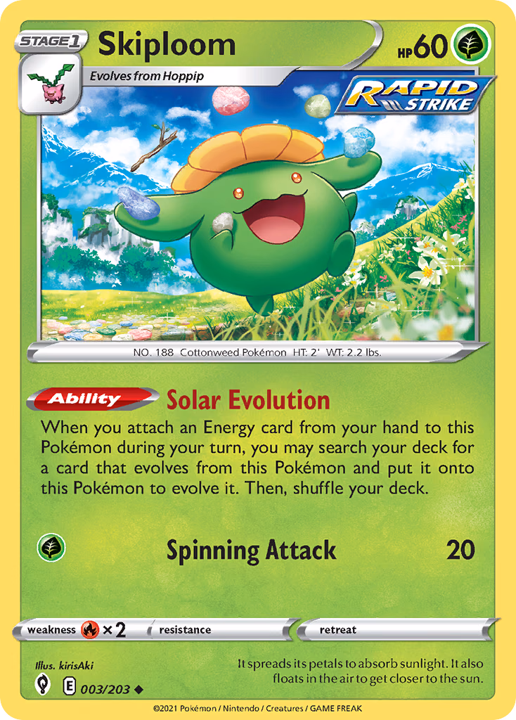 Skiploom Pokemon card (003/203, Evolving Skies)
