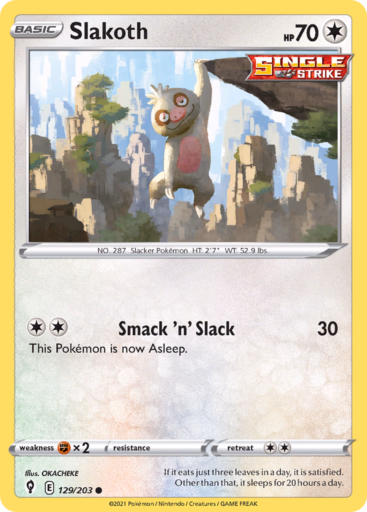 Slakoth Pokemon card (129/203, Evolving Skies)