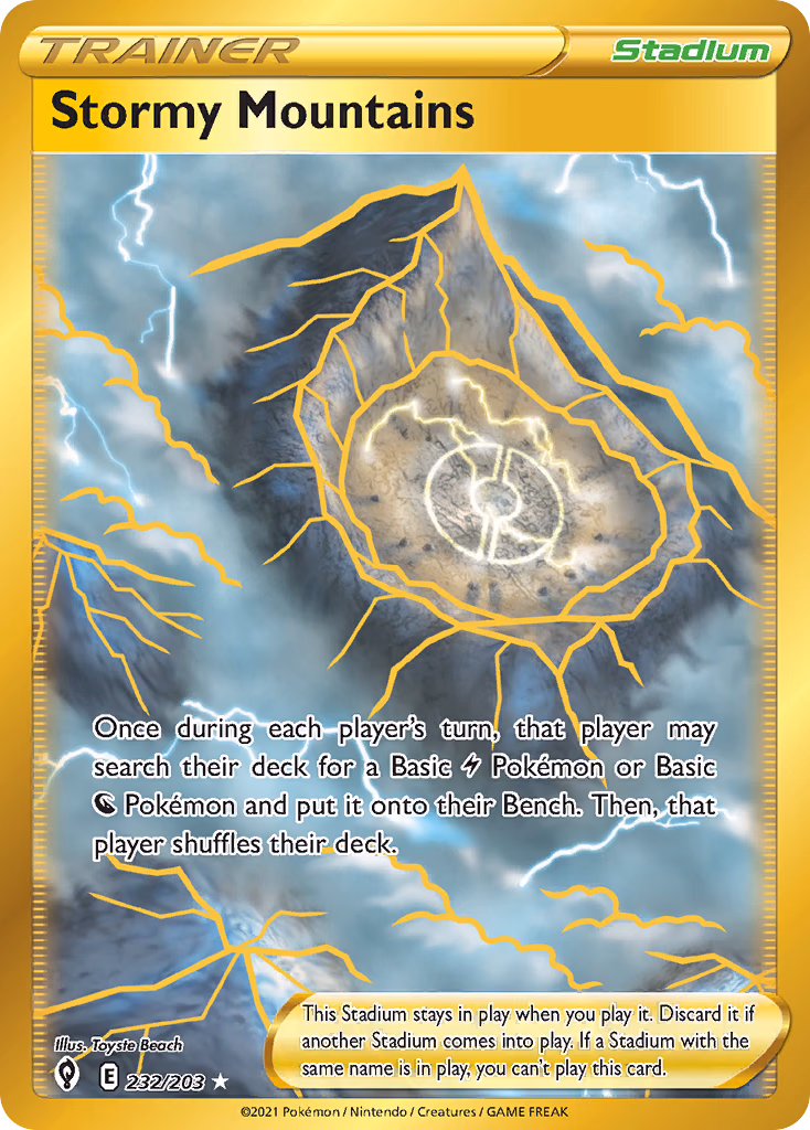 Stormy Mountains Pokemon card (232/203, Evolving Skies)