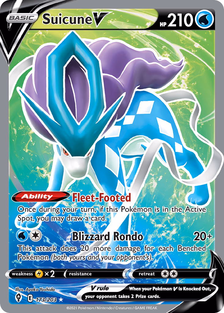 Suicune V Pokemon card (173/203, Evolving Skies)