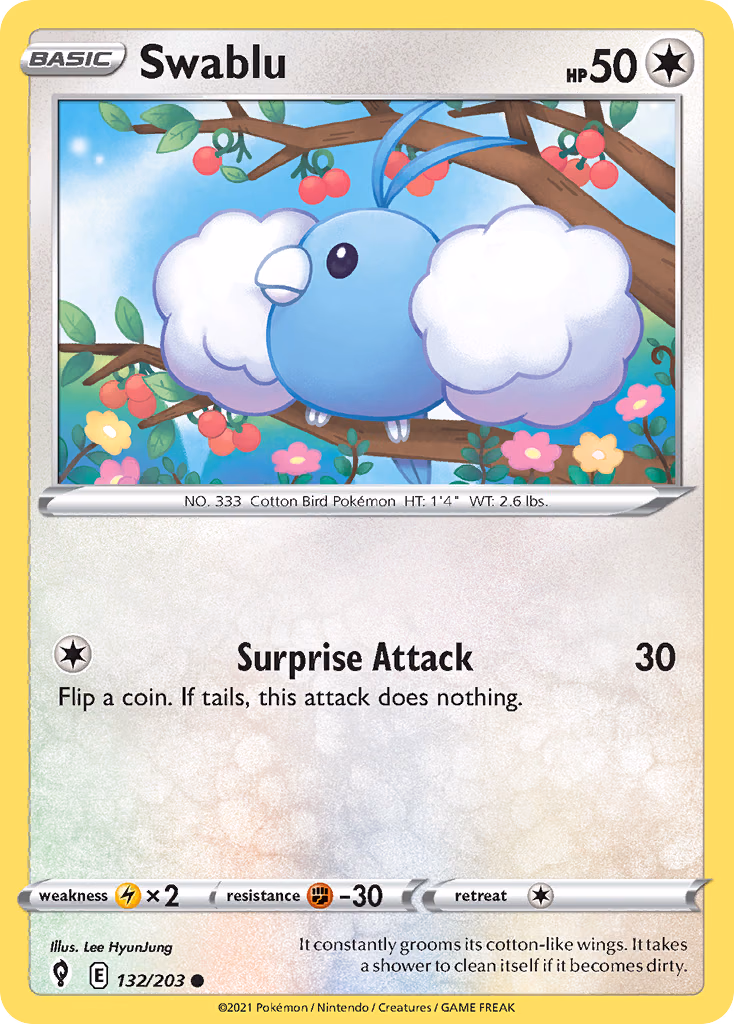 Swablu Pokemon card (132/203, Evolving Skies)