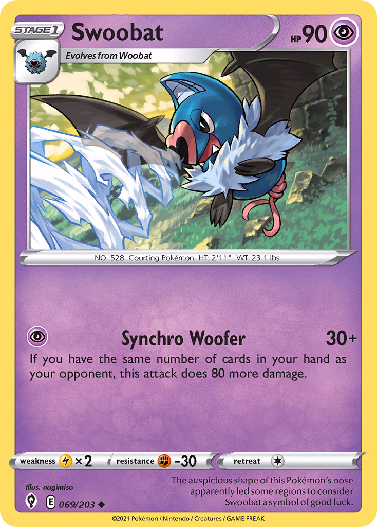 Swoobat Pokemon card (069/203, Evolving Skies)