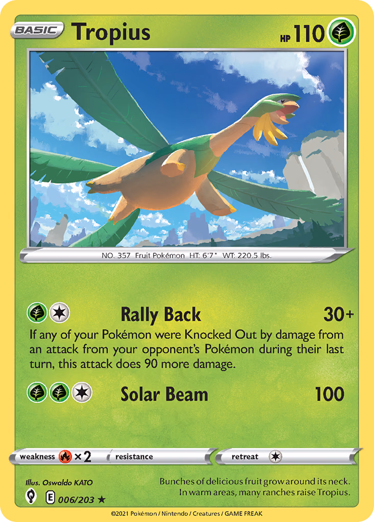 Tropius Pokemon card (006/203, Evolving Skies)