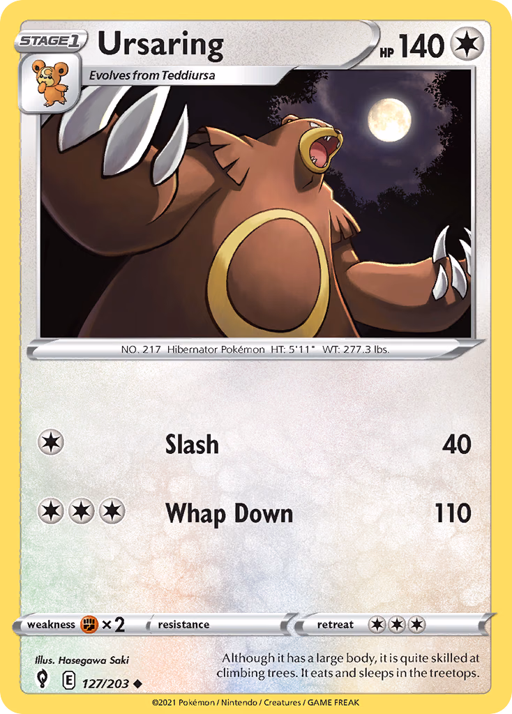 Ursaring Pokemon card (127/203, Evolving Skies)