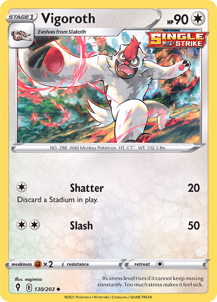 Vigoroth Pokemon card (130/203, Evolving Skies)