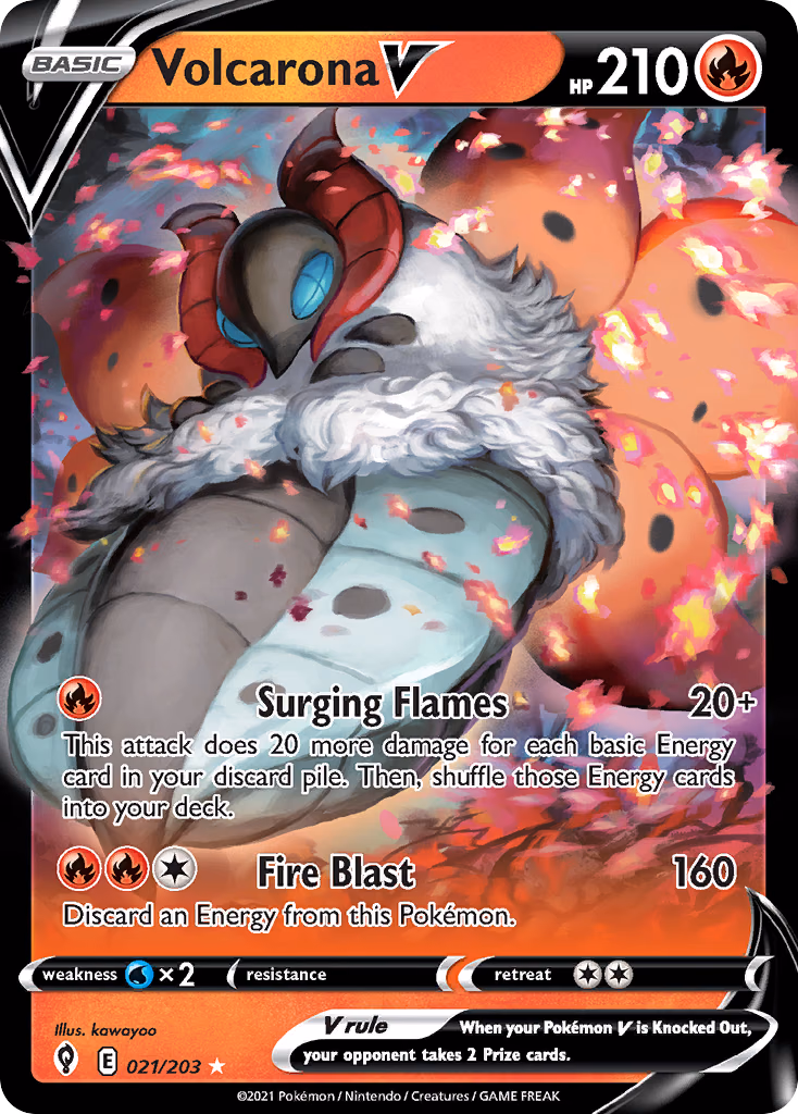 Volcarona V Pokemon card (021/203, Evolving Skies)