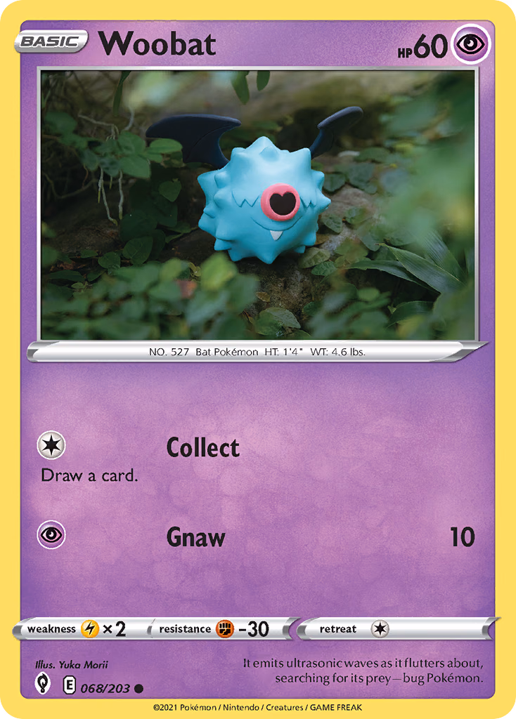 Woobat Pokemon card (068/203, Evolving Skies)