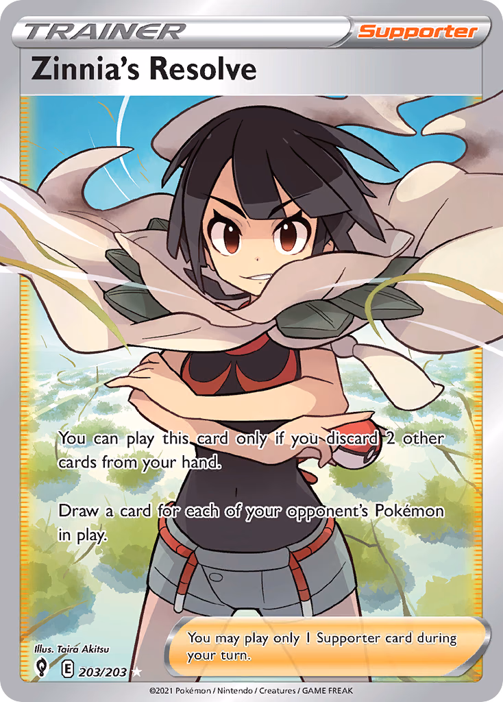 Zinnia's Resolve Pokemon card (203/203, Evolving Skies)
