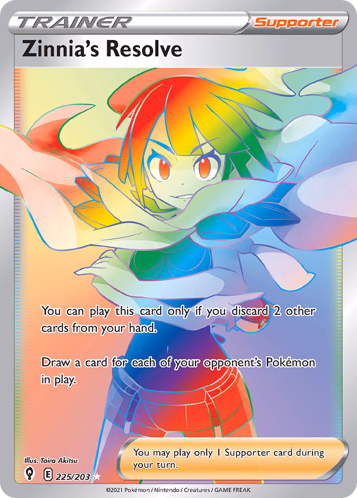Zinnia's Resolve Pokemon card (225/203, Evolving Skies)