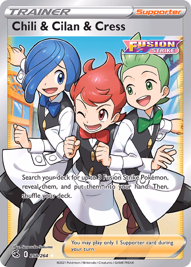Chili & Cilan & Cress Pokemon card (258/264, Fusion Strike)