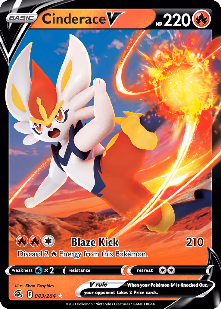Cinderace V Pokemon card (043/264, Fusion Strike)