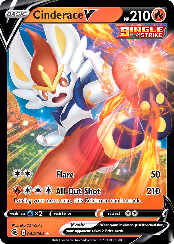 Cinderace V Pokemon card (044/264, Fusion Strike)