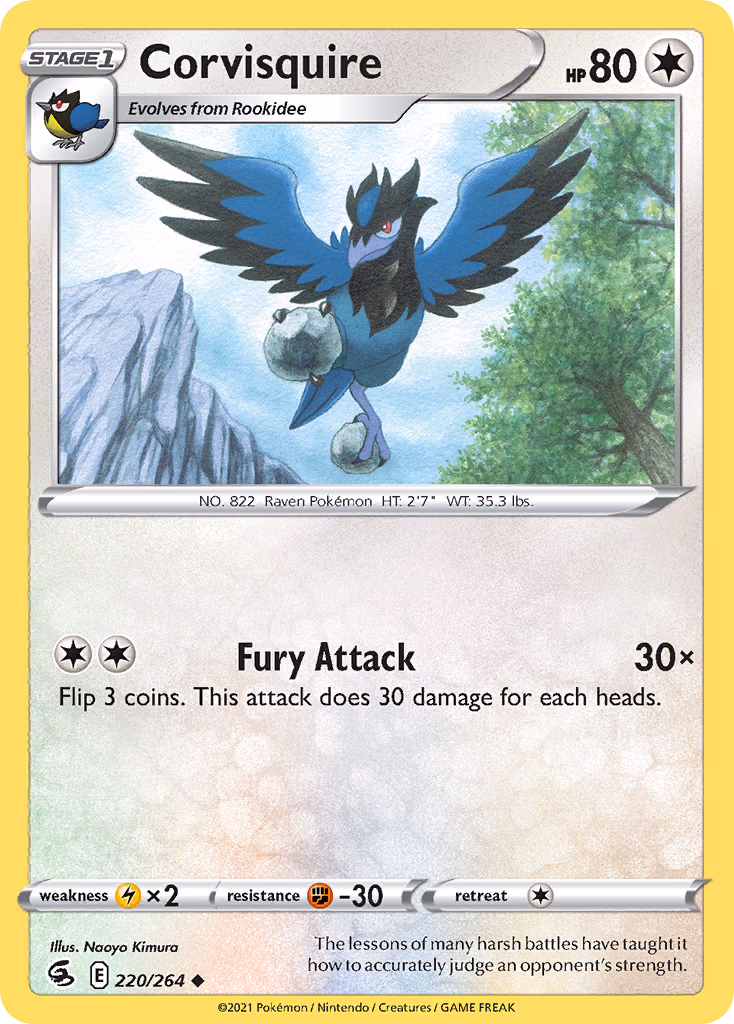Corvisquire Pokemon card (220/264, Fusion Strike)