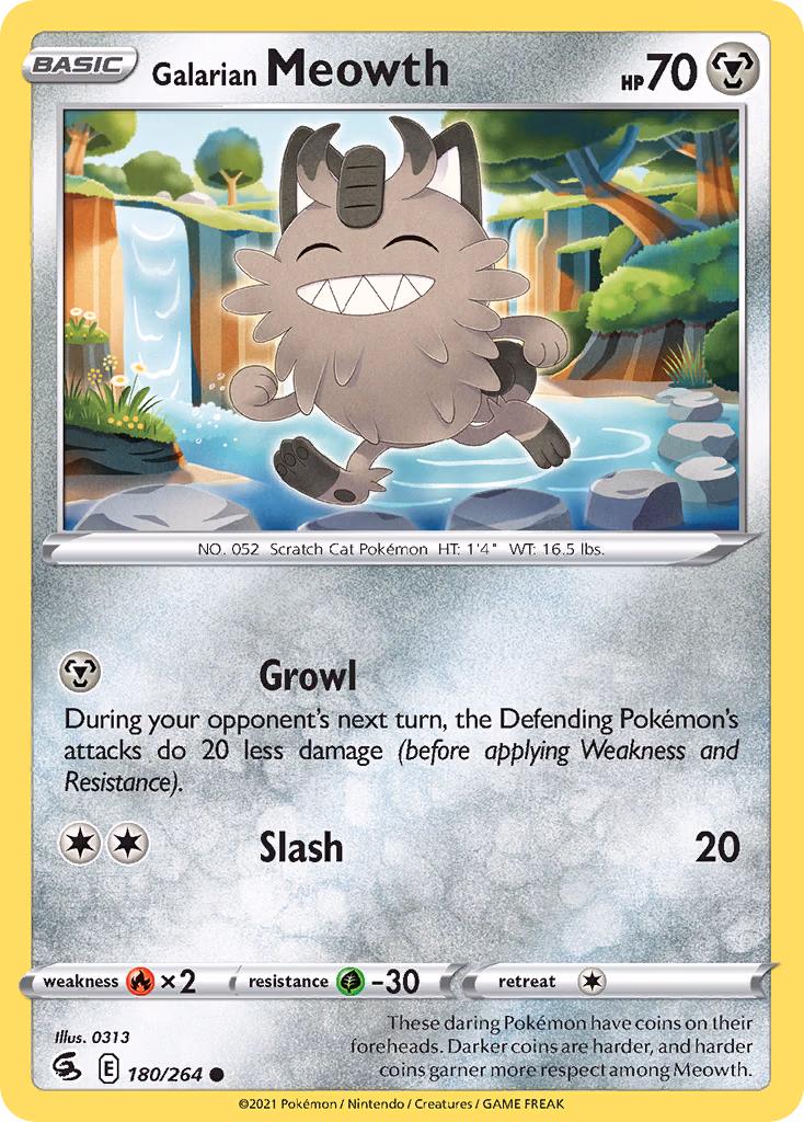 Galarian Meowth Pokemon card (180/264, Fusion Strike)