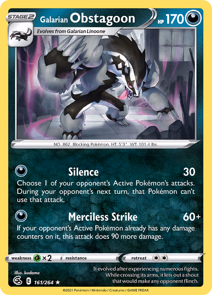 Galarian Obstagoon Pokemon card (161/264, Fusion Strike)
