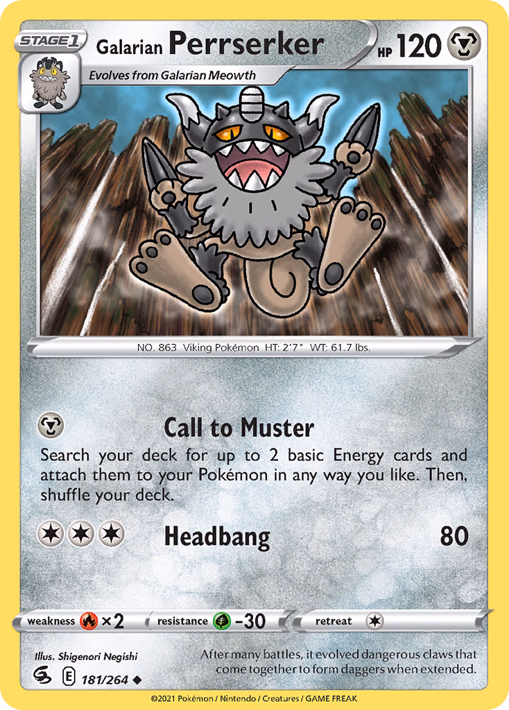 Galarian Perrserker Pokemon card (181/264, Fusion Strike)
