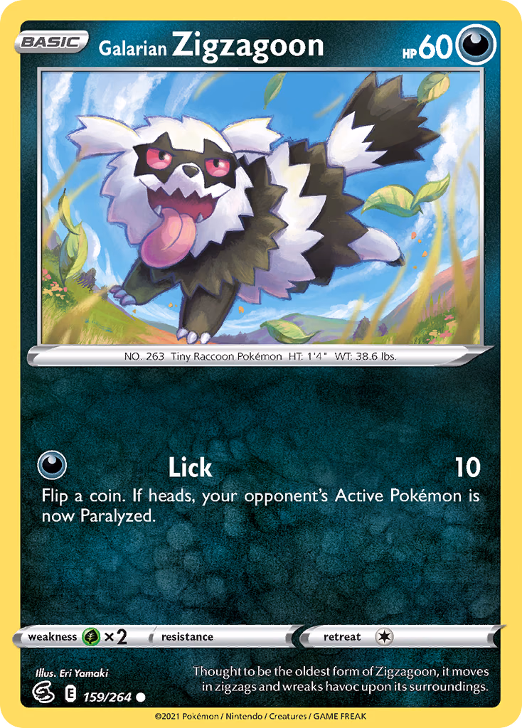 Galarian Zigzagoon Pokemon card (159/264, Fusion Strike)