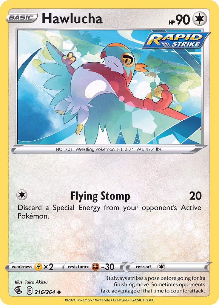 Hawlucha Pokemon card (216/264, Fusion Strike)