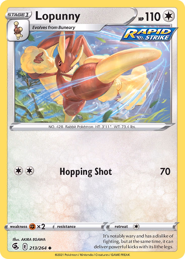 Lopunny Pokemon card (213/264, Fusion Strike)