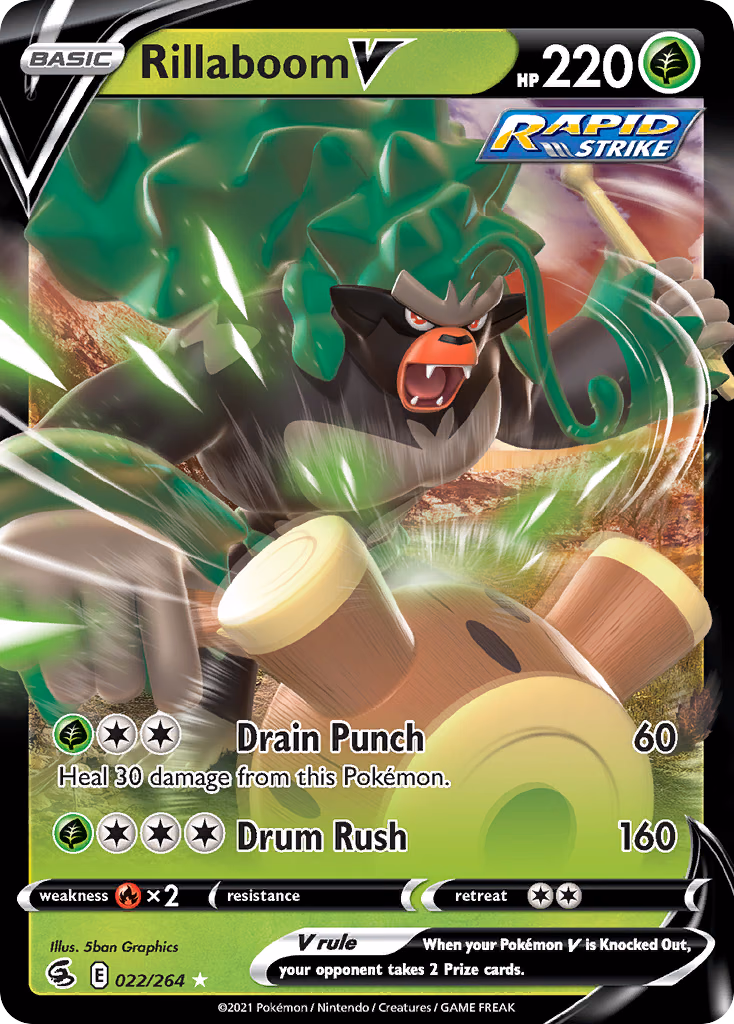 Rillaboom V Pokemon card (022/264, Fusion Strike)