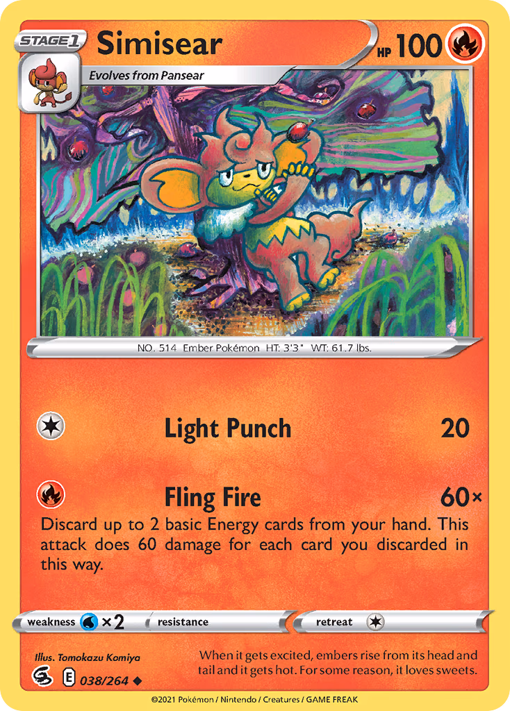 Simisear Pokemon card (038/264, Fusion Strike)