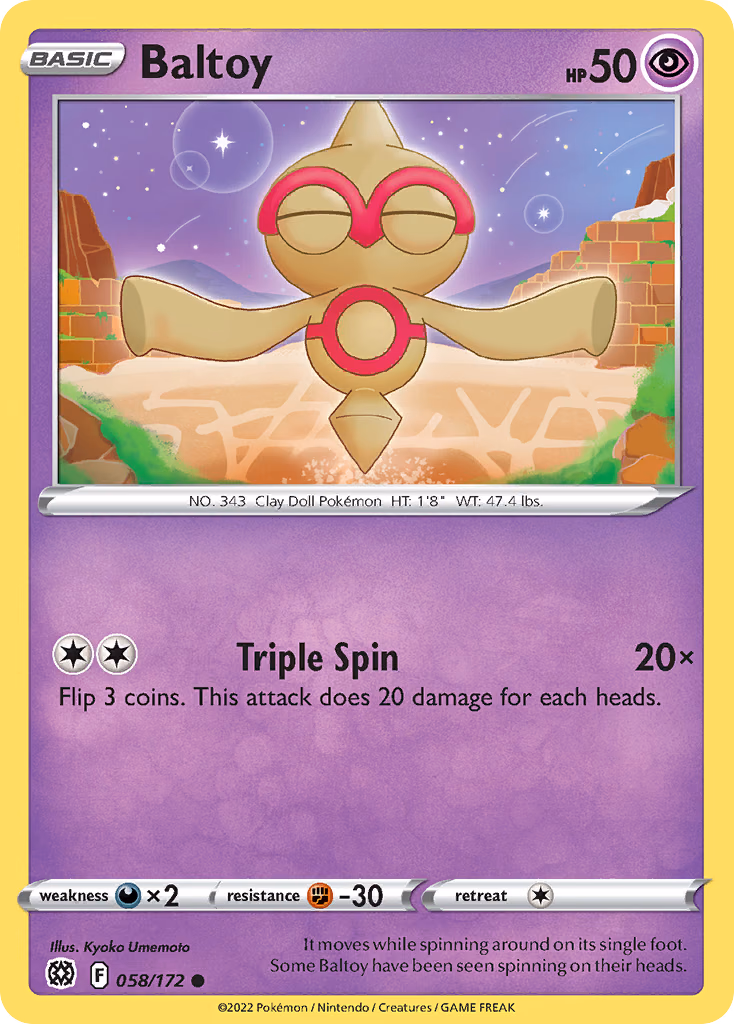 Baltoy Pokemon card (058/172, Brilliant Stars)