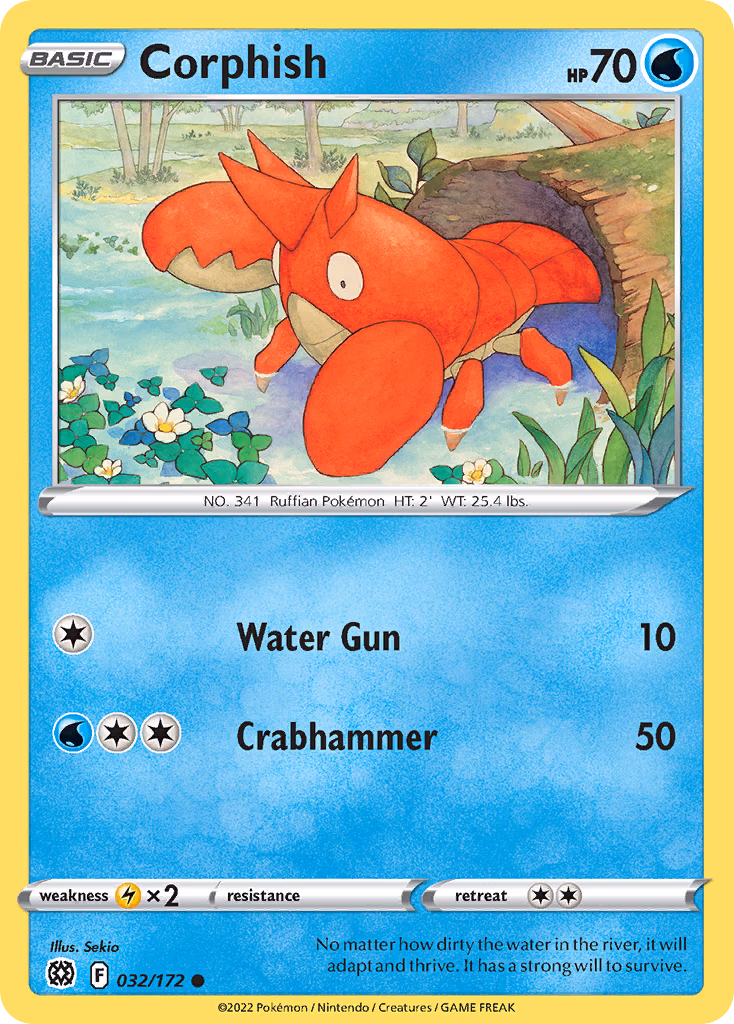 Corphish Pokemon card (032/172, Brilliant Stars)