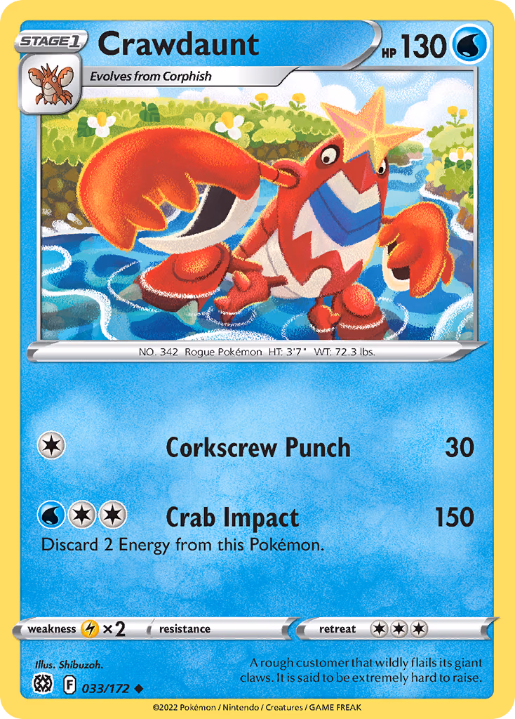 Crawdaunt Pokemon card (033/172, Brilliant Stars)