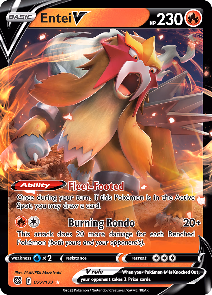 Entei V Pokemon card (022/172, Brilliant Stars)