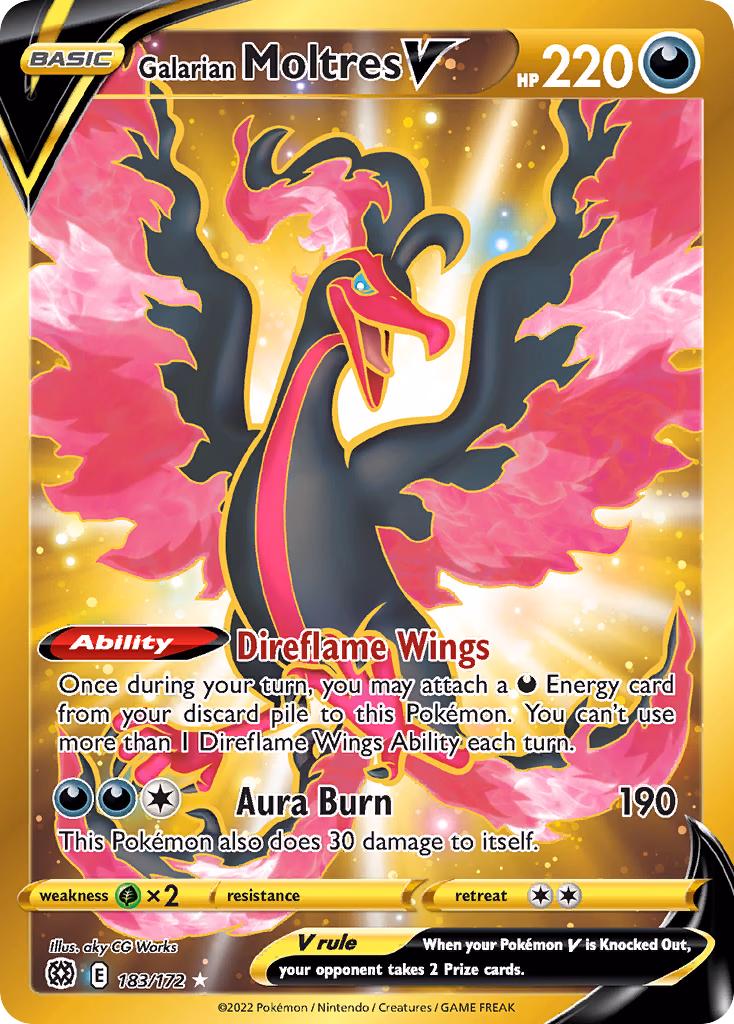 Galarian Moltres V Pokemon card (183/172, Brilliant Stars)