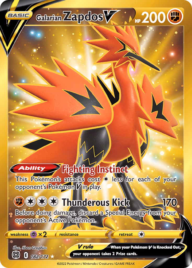Galarian Zapdos V Pokemon card (182/172, Brilliant Stars)