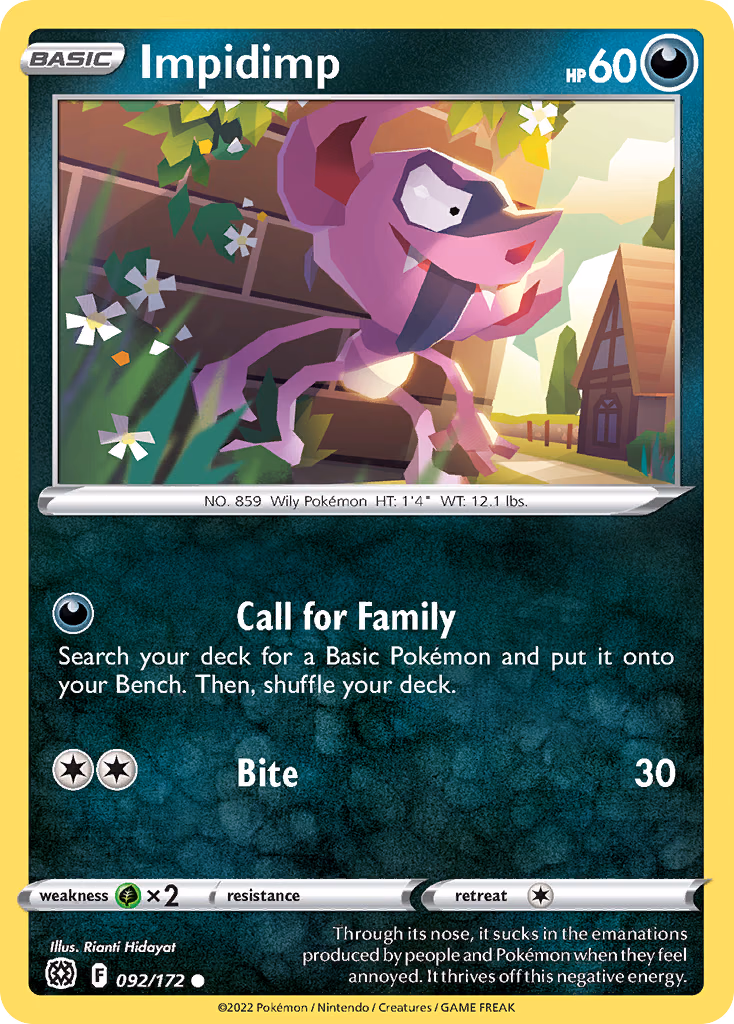 Impidimp Pokemon card (092/172, Brilliant Stars)
