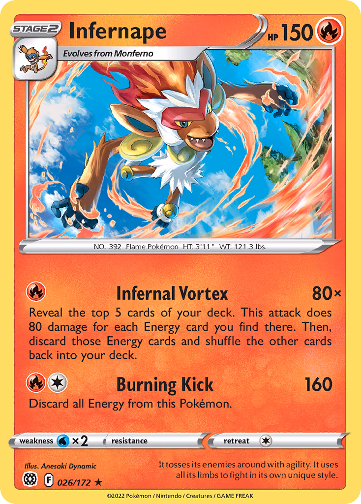 Infernape Pokemon card (026/172, Brilliant Stars)