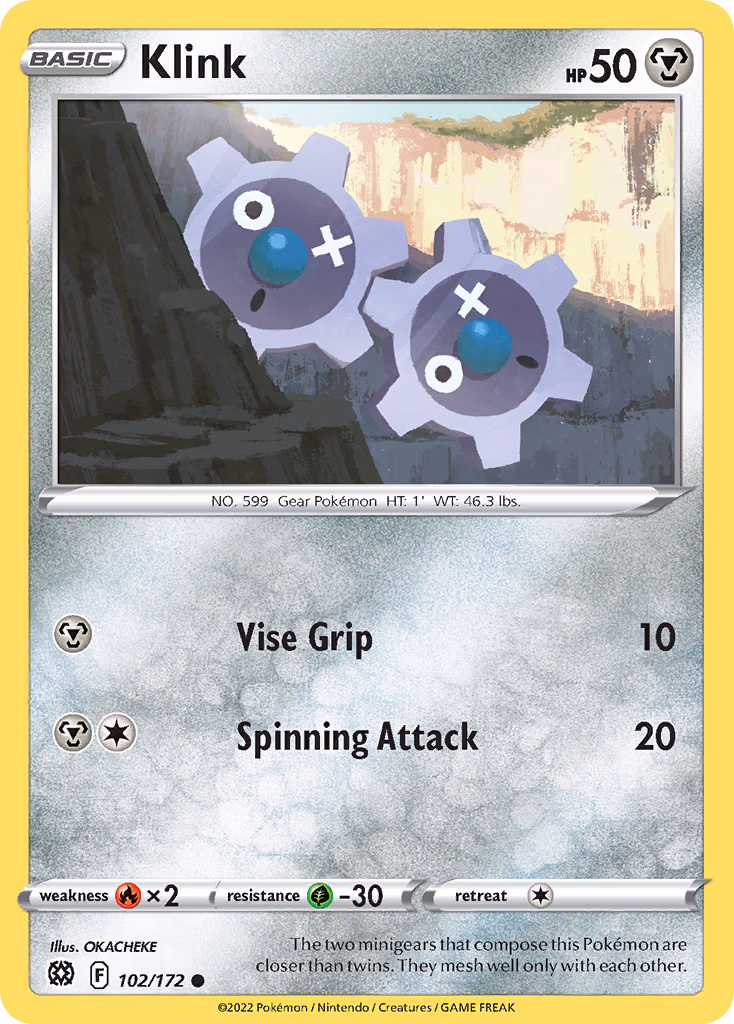 Klink Pokemon card (102/172, Brilliant Stars)